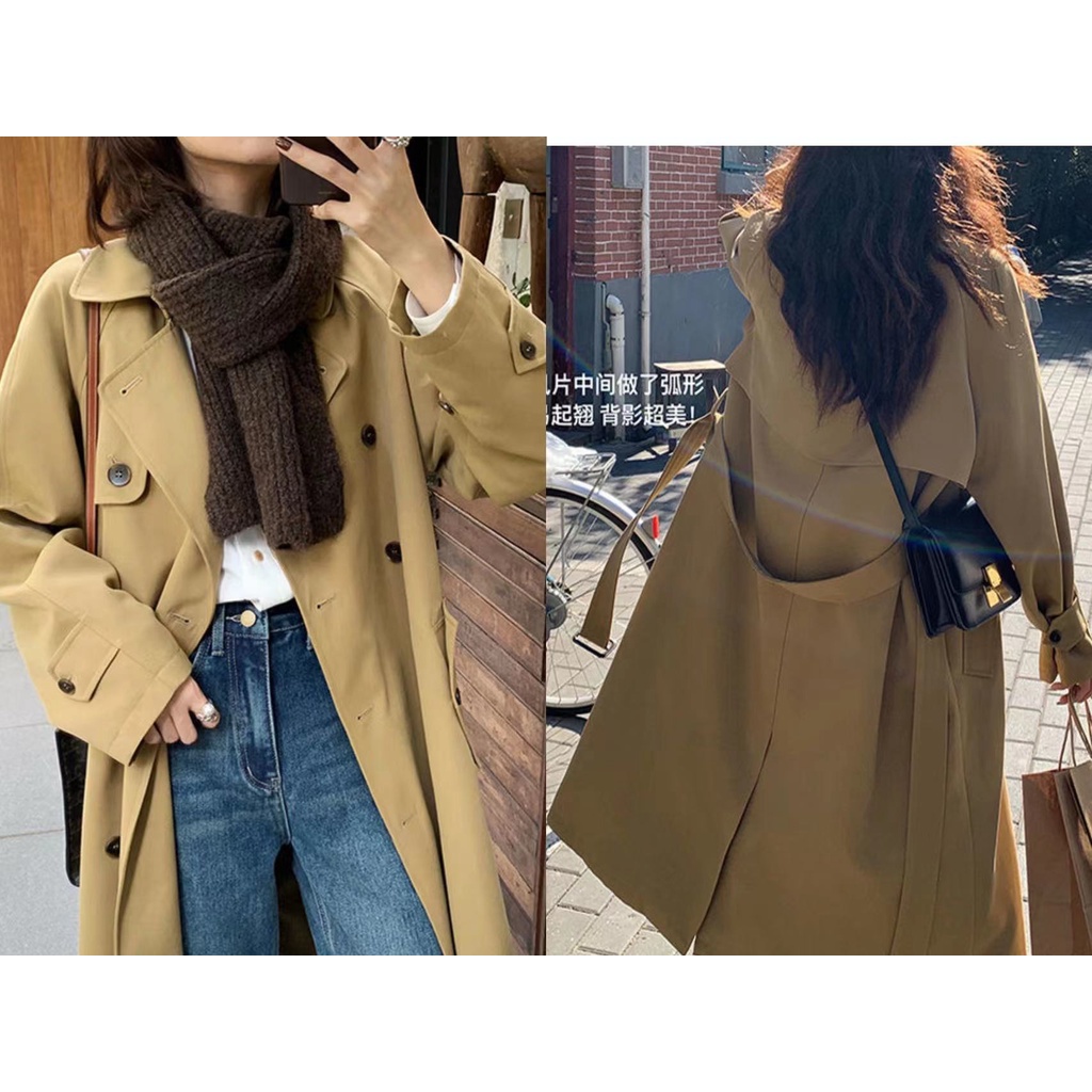 [Spot] Áo Khoác Kaki Dáng Dài Vừa Thời Trang Xuân Thu Phong Cách Hàn Quốc Đơn Giản Dễ Phối Đồ Cho Nữ