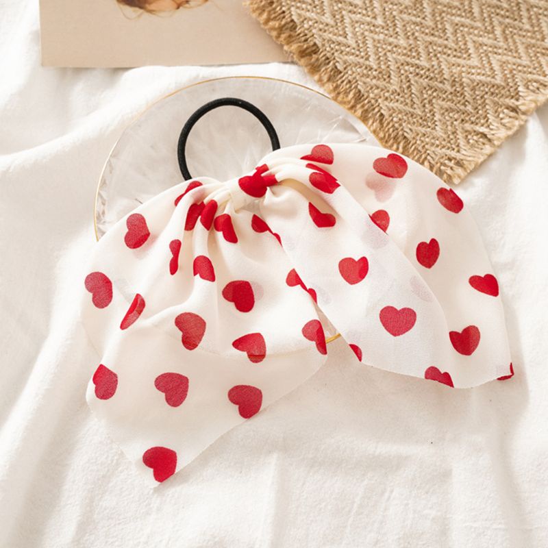 Dây Buộc Tóc Cao Su Ruy Băng Dài Co Giãn In Họa Tiết Trái Tim Dễ Thương Cho Nữ