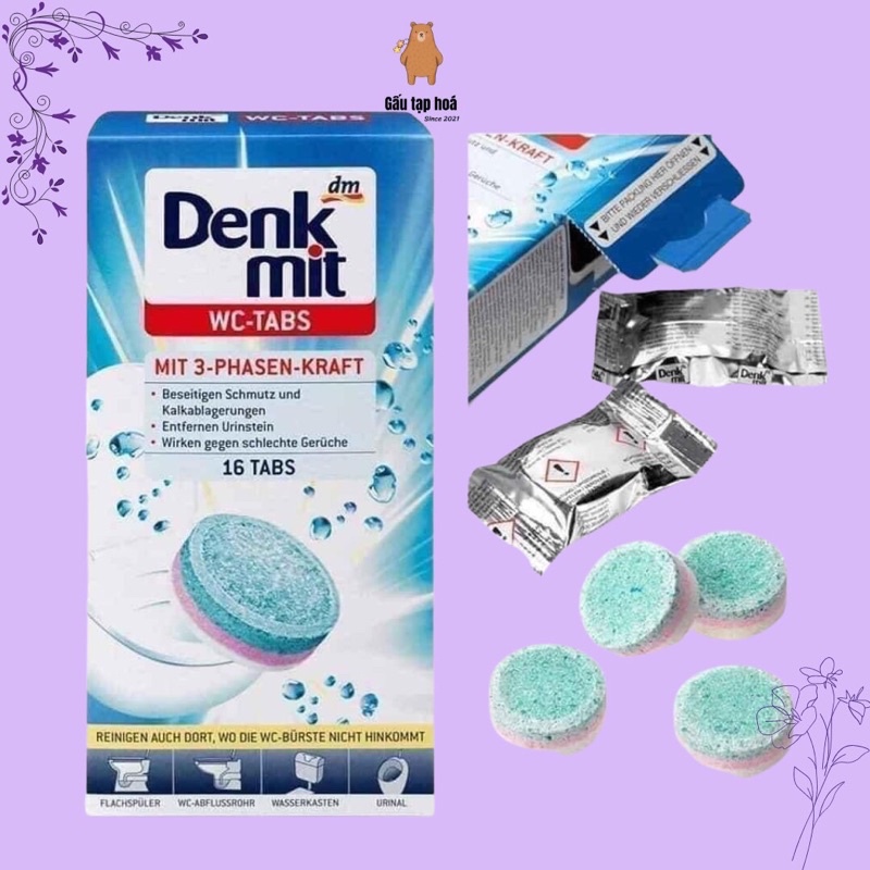 Viên tẩy bồn cầu Denkmit Wc Tabs với công nghệ làm sạch 3 pha 1 viên