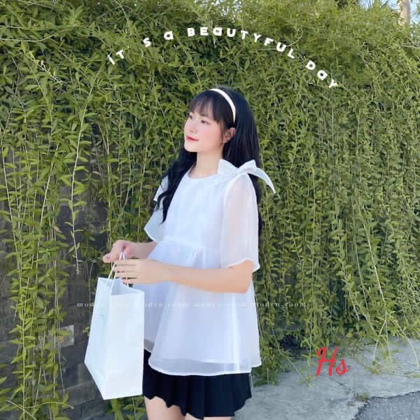 Áo baby doll cổ tròn buộc nơ  Áo dáng xoè siêu xinh luôn ạ