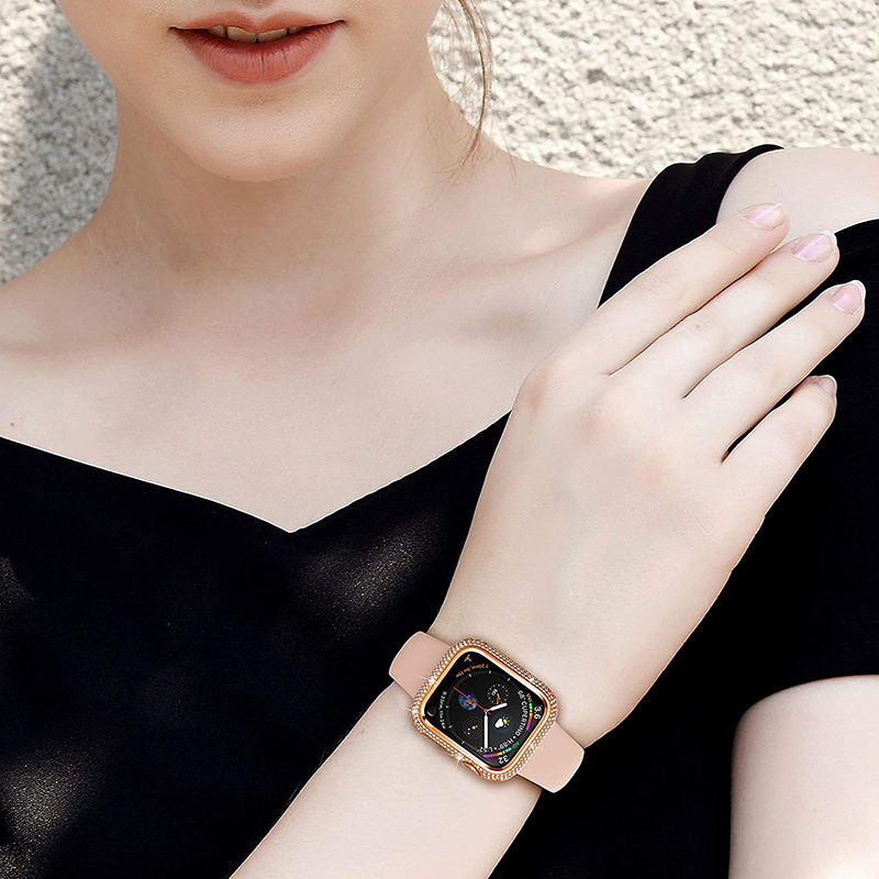 Ốp Lưng Đồng Hồ Đính Kim Cương Giả Cho Apple Watch Se 6 5 4 3 2 1