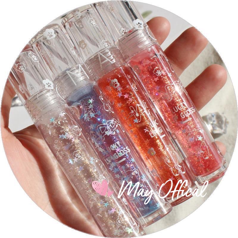 🐻 Son bóng kim tuyến LUCKY LIP GLOSSS hình gấu cute gồm 4 tone màu FULLSIZE