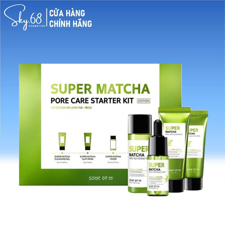 Bộ Kit 4 Món Giúp Se Khít Lỗ Chân Lông, Giảm Mụn Đầu Đen Some By Mi Super Matcha Pore Care Starter Kit