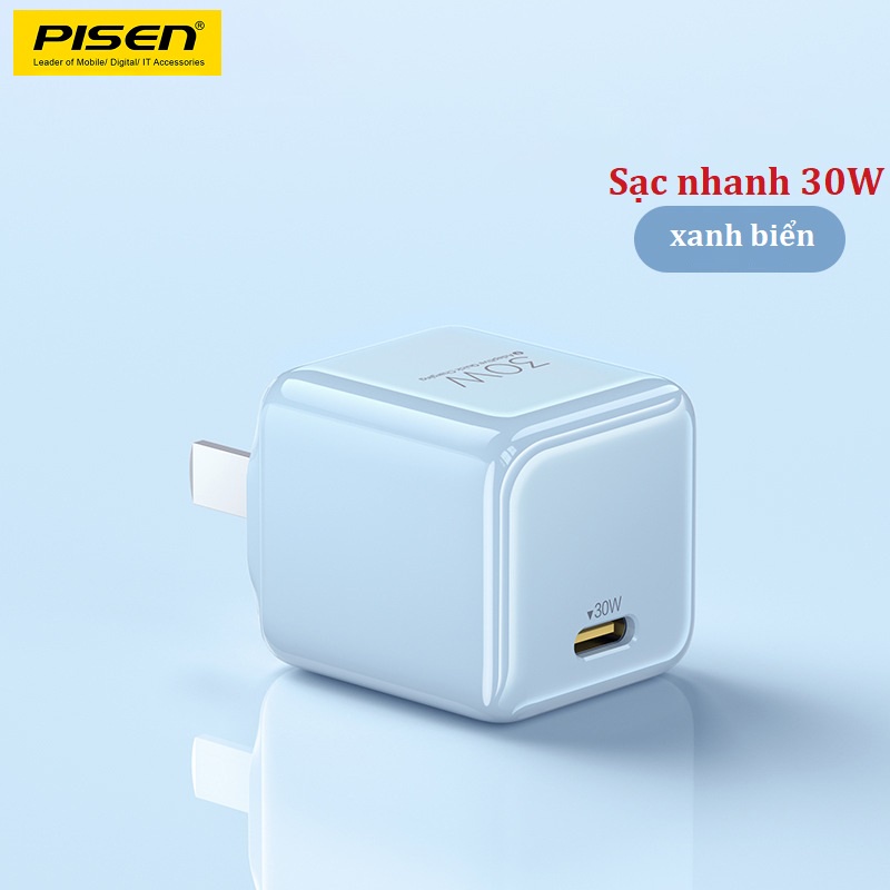 Sạc nhanh mini 30W Pisen Gan  thích hợp aiphone 12/13/14 pro, promax