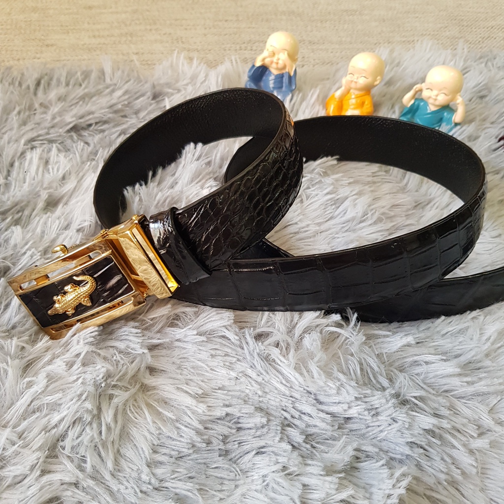 Dây Lưng Cá Sấu, Dây Liền Nguyên Con Không Nối, Dây Lưng Da Cá Sấu Bụng, Bản 3,5cm I Màu Đen I Bảo Hành 24 Tháng