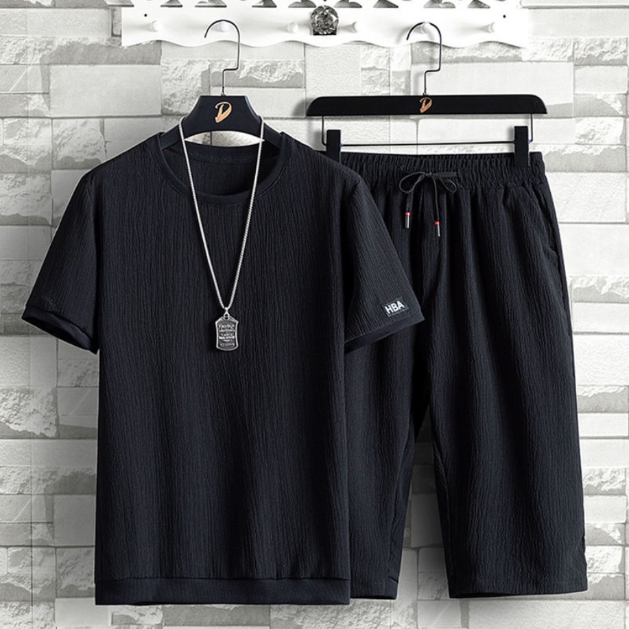 Set đồ thể thao plus size ngắn tay vải lụa mát thời trang mùa hè cho nam