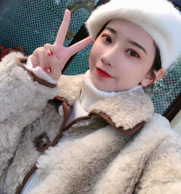 Áo lông cừu cúc nâu