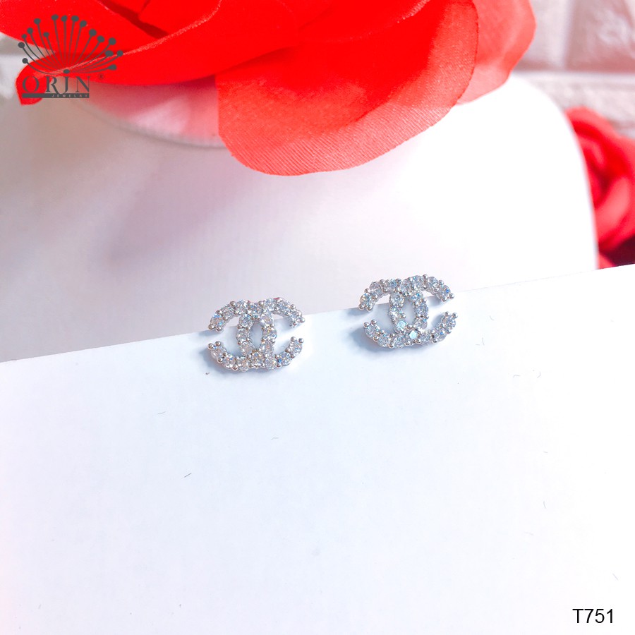 Bông tai bạc, khuyên tai nụ chữ cao cấp Orin T751