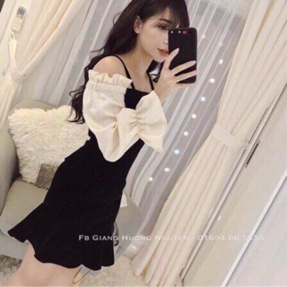 Đầm nina đuôi cá tay phối phồng