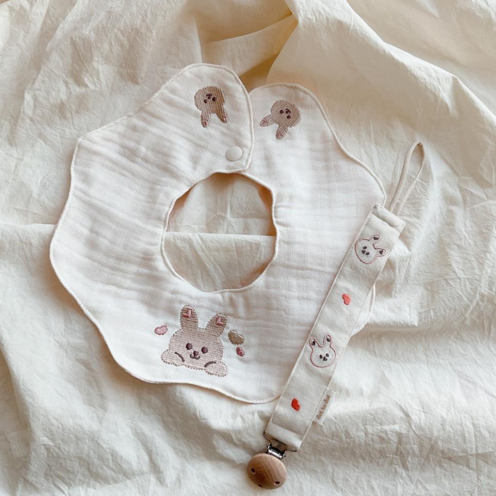 Yếm Ăn Vải Cotton Gauze Thêu Hình Động Vật Chống Thấm Nước Dành Cho Trẻ Sơ Sinh