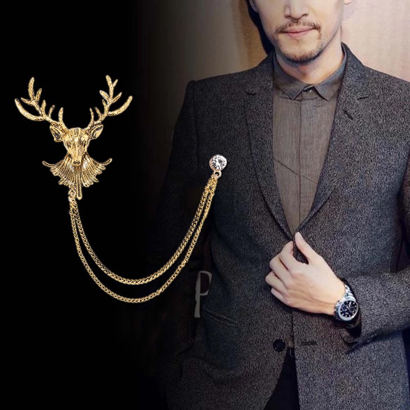 Ghim cài áo vest nam hình hươu lớn