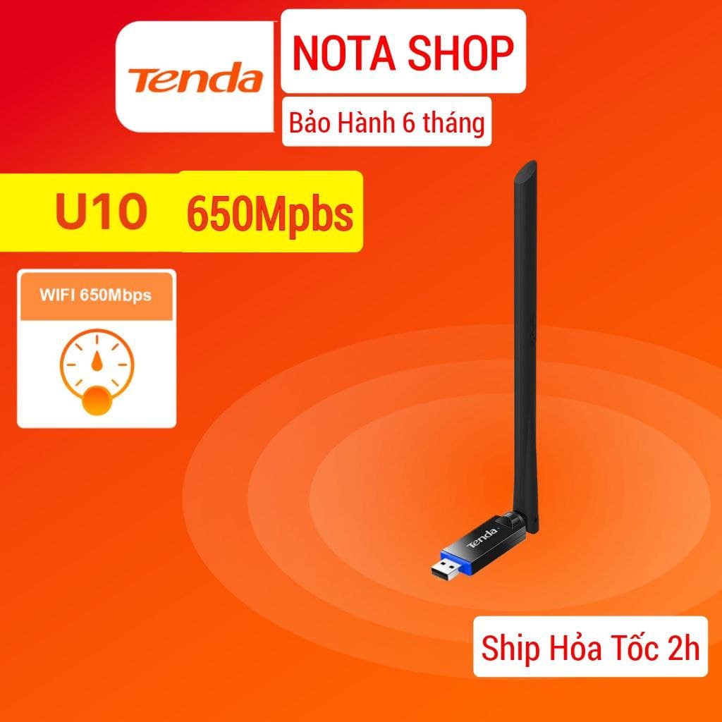 [Hỏa Tốc - BH 6 TH] USB WiFi TENDA U10 650Mbps - Thu sóng WiFi 5Ghz cho Laptop PC máy bàn, dùng để học online làm việc