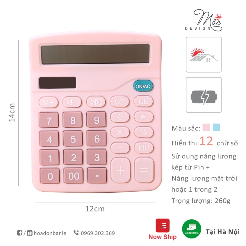 Máy tính cầm tay đa năng 12 số dùng pin và năng lượng mặt trời, máy tính để bàn