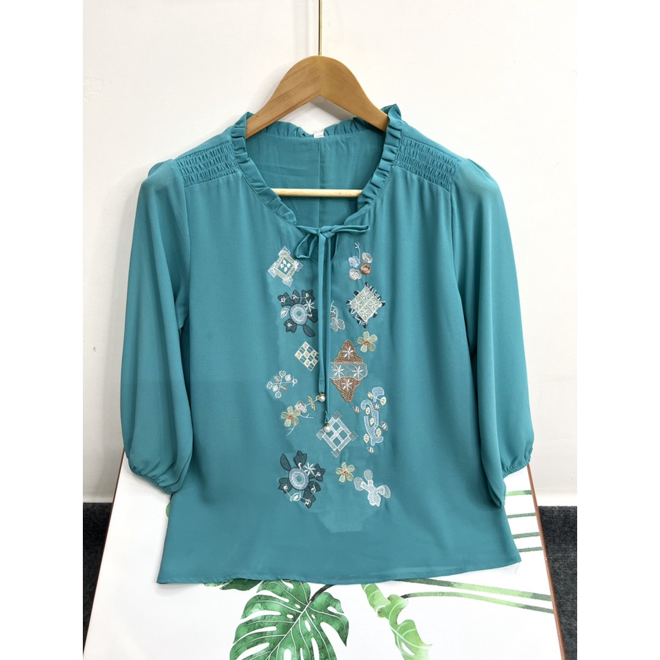 Áo Sơ Mi Trung Niên MAI THY Tặng Mẹ, Chất Voan Cổ Bèo Cách Điệu Lịch Sự | Thời Trang Trung Niên U50