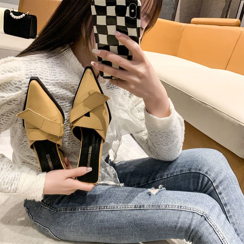 Giày Muller Gót Dày Mũi Nhọn Phong Cách Thời Trang Âu Mỹ Dành Cho Nữ