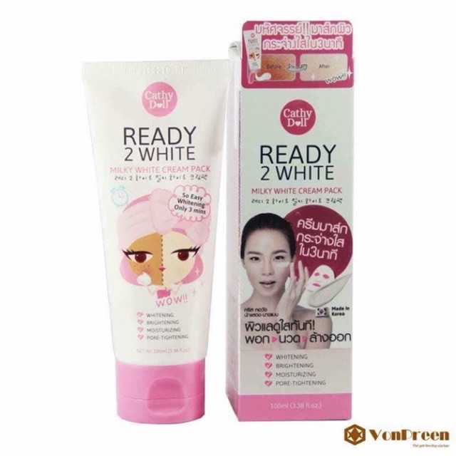 Mặt nạ ủ trắng cấp tốc Cathy Doll Ready 2 white milky white cream pack
