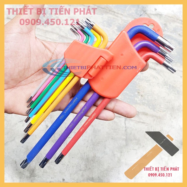 Bộ Lục Giác 9 Món Bông Mai Có Lỗ Dài Thép Cao Cấp C60 (Nhiều Màu Sắc) Từ T10-T50 TOP LU-9CMAUBM Chuyên Mở Ốc TITAN