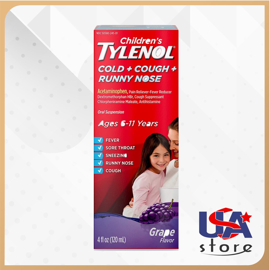 Siro hạ sốt Tylenol Children's Grape Flavor Pain + Fever 2-11 tuổi 120ml