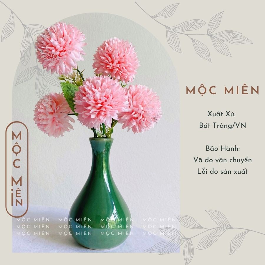 Lọ hoa mini men hoả biến Xanh Ngọc Mộc Miên, gommocmien bình hoa gốm sứ Bát Tràng