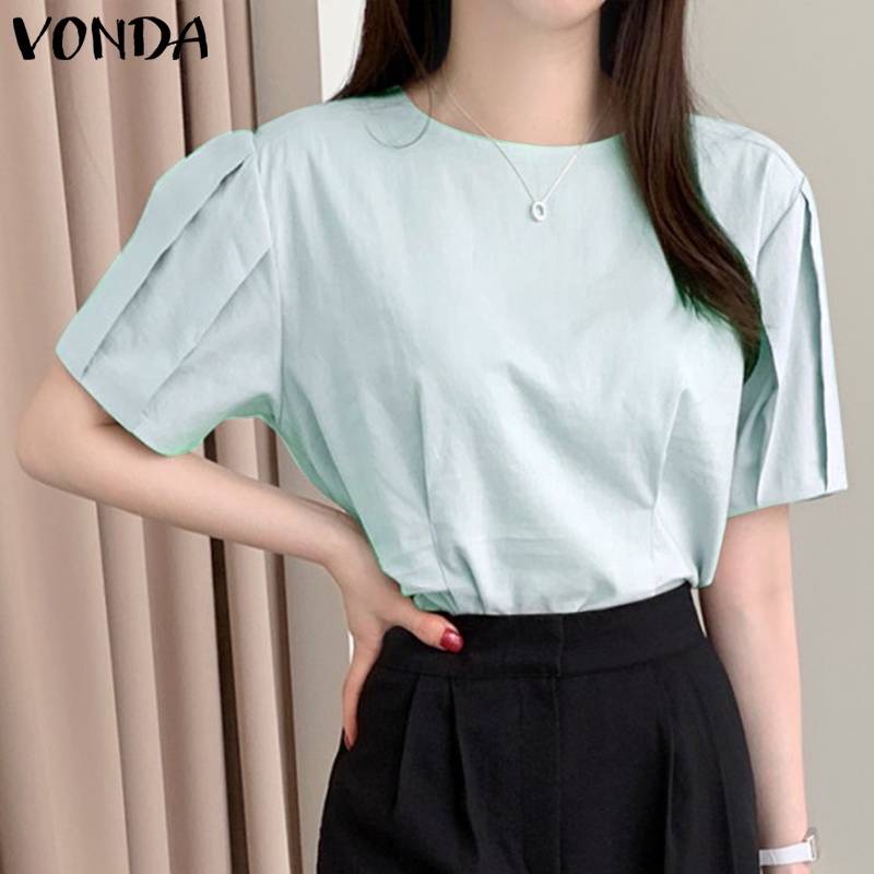 Áo thun Vonda tay ngắn cổ tròn màu trơn kiểu Hàn trẻ trung sành điệu dành cho nữ