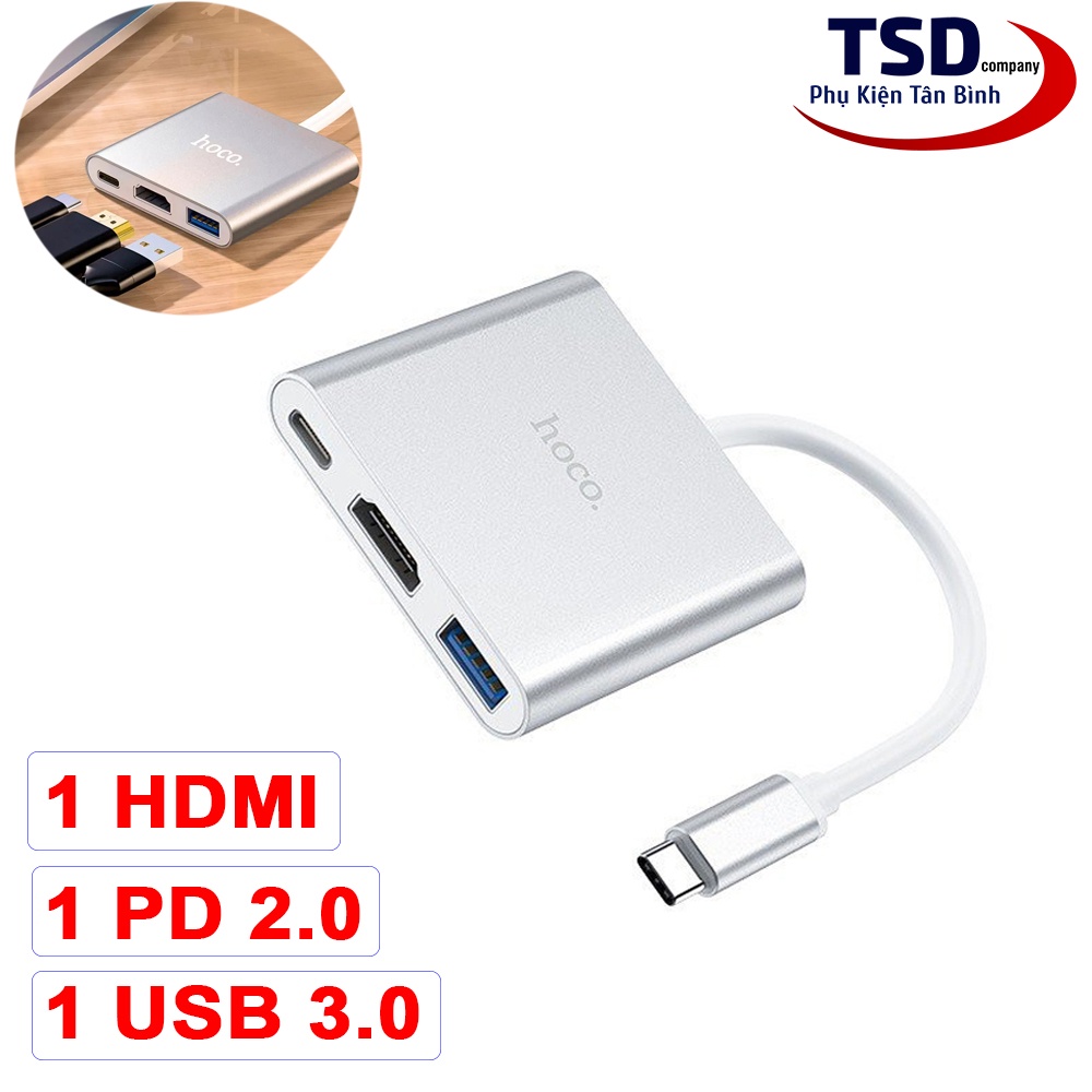 Hub Chuyển Type C Ra USB 3.0 , HDMI &amp; PD 2.0 Hoco HB14 Chính Hãng