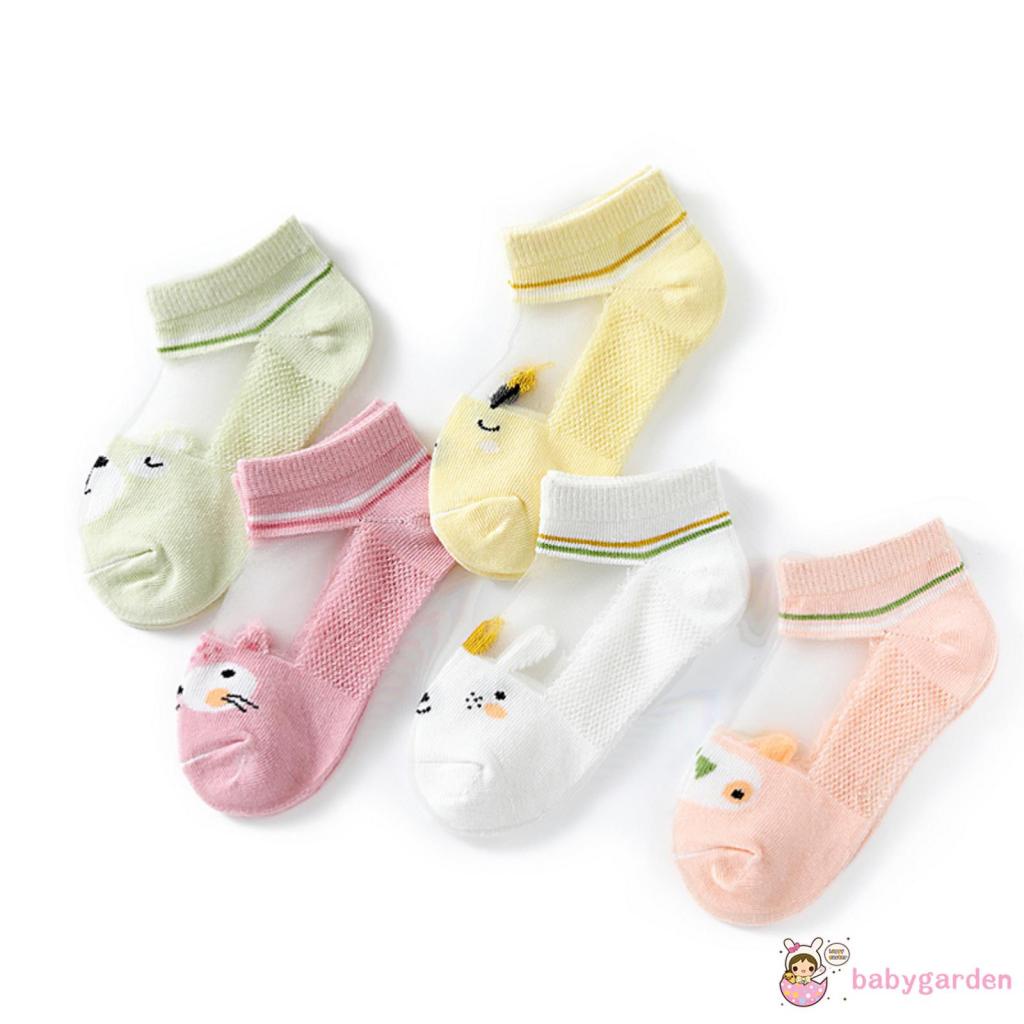 Bộ 5 đôi vớ cổ ngắn thoáng khí in họa tiết hoạt hình thời trang mùa hè cho bé 1-12 tuổi
