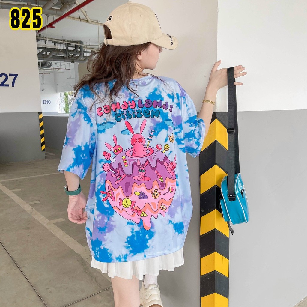 Áo thun tay ngắn unisex, áo phông tay lỡ nam nữ, thun lạnh màu loang, 100% cotton, free size 40-75kg - yumi47store-825 | BigBuy360 - bigbuy360.vn