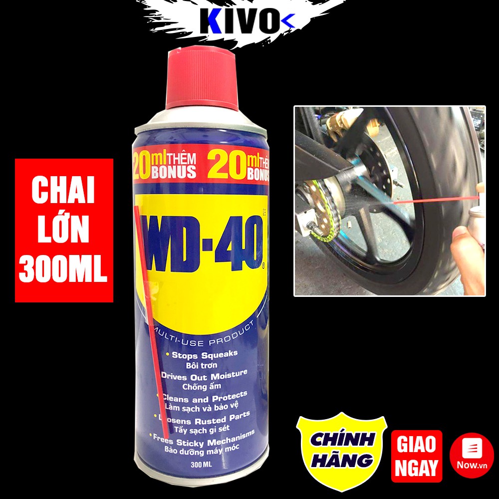 [CHAI LỚN] Chai Xịt Vệ Sinh Sên WD40 300ml - Bình Xịt Chống Rỉ Sét, Bôi Trơn Xích Xe, Động Cơ , Đồ Gia Dụng - Kivo