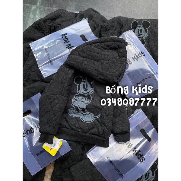 [Mã SKAMA8 giảm 8% đơn từ 300k] Áo Khoác Hoodie Bé Trai Trần Trám Mickey Đen Tro DN