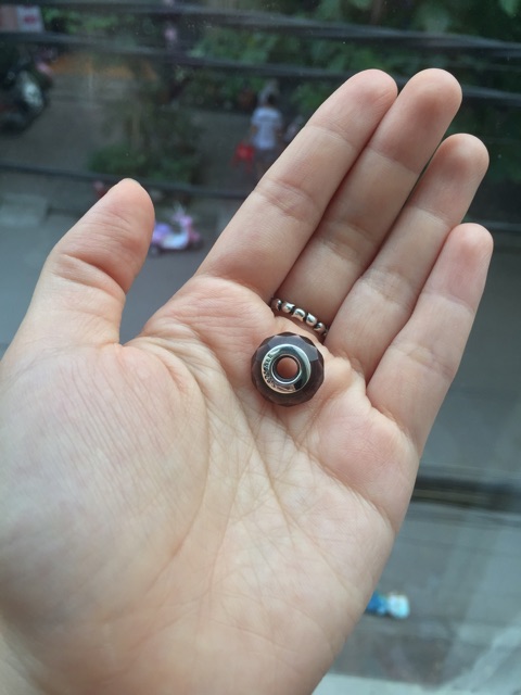 Hạt charm glass hồng trà bạc s925