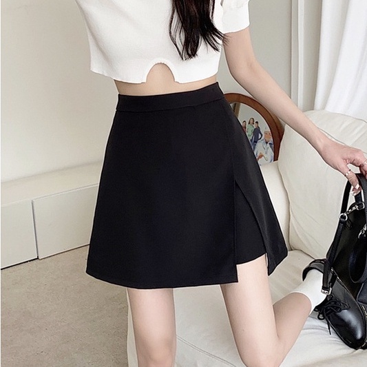 Chân váy chữ A ZHELIHANGFEI cạp cao màu đen đơn giản thời trang cho nữ