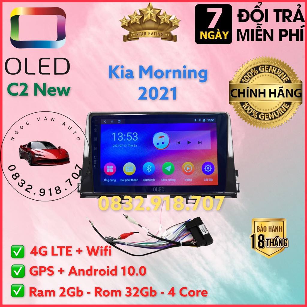 Màn Hình Android OLED C2 Theo Xe Morning 2021, 9 inch kèm dưỡng và  jack nguồn zin