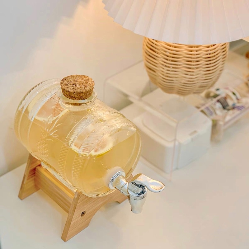 Bình nước hoa quả, bình trà thuỷ tinh có vòi dung tích 1 lít - Décor nhà Sò