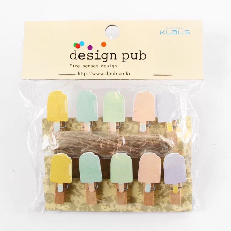 Set 10 kẹp ảnh gỗ clip mini trang trí treo ảnh kèm 2m dây thừng nhiều mẫu hoạt hình