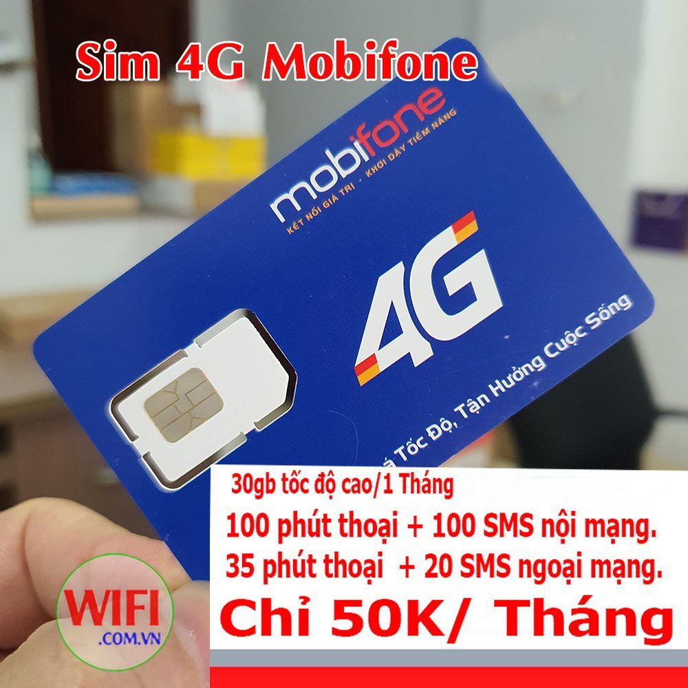 Sim 4G Mobifone Gói CF50, 30Gb/tháng hết data vẫn truy cập tốc độ cap Miễn phí nghe gọi 135p ,120 tin nhắn mỗi tháng
