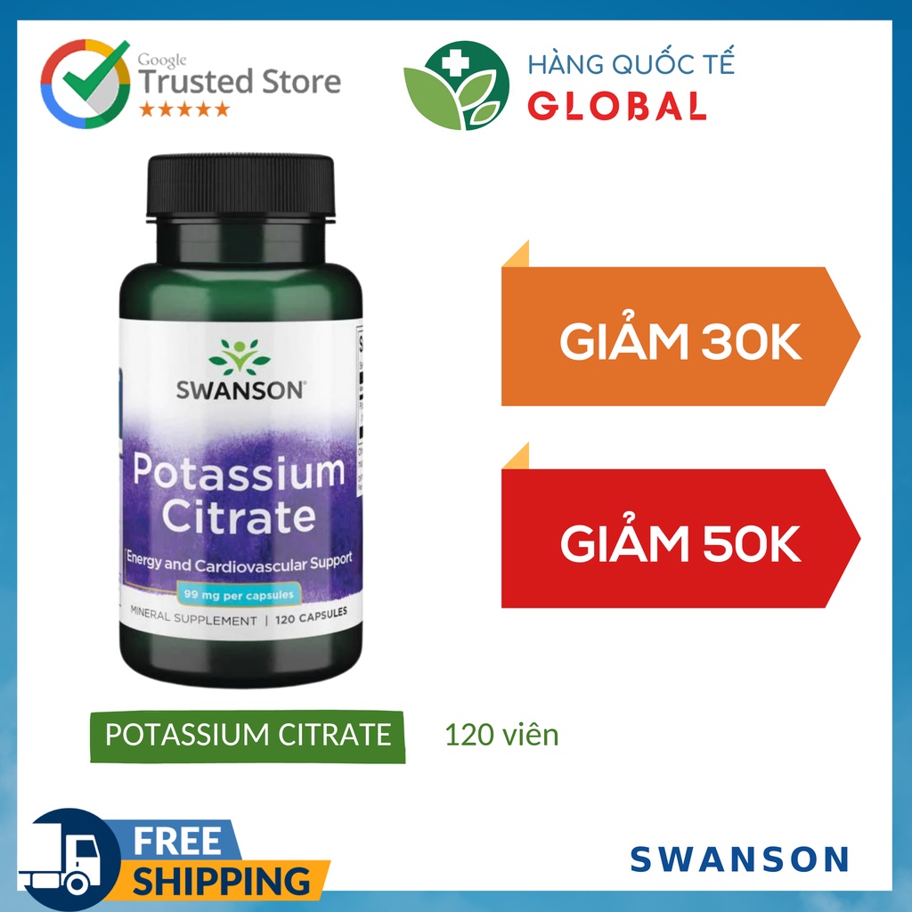 SWANSON POTASSIUM CITRATE, 120 viên, Hỗ trợ sức khỏe tim mạch