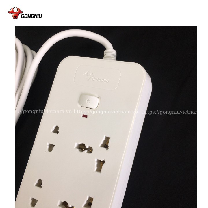 Ổ Cắm Điện Gongniu 6 Ổ Đa Năng 1 Công Tắc – Công Suất 10A/250/2500W – Trắng – Chính Hãng (N1330)