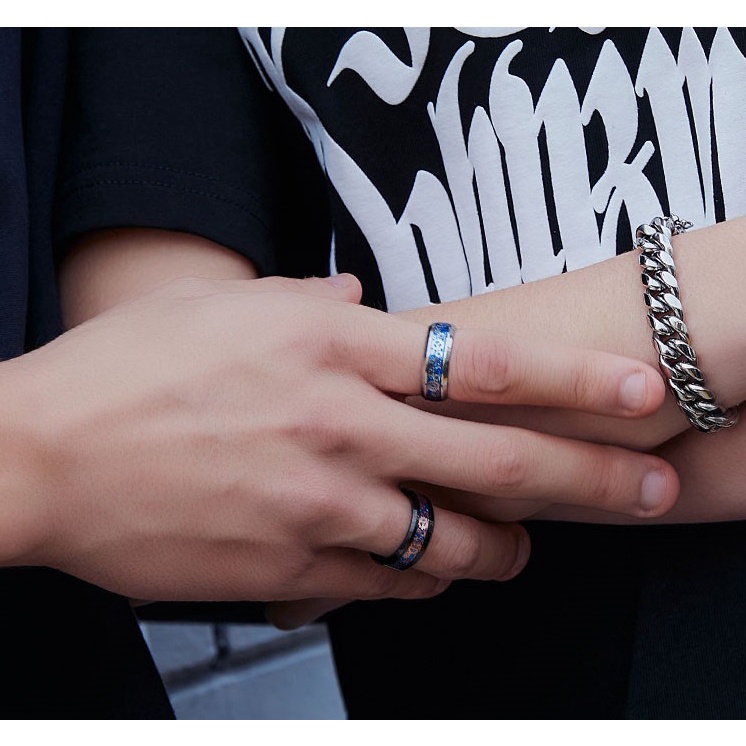 Nhẫn nam nữ tròn Unisex màu bạc Thời trang Punstore chất liệu Titan đẹp đơn giản - Nhẫn SAWTOOTH