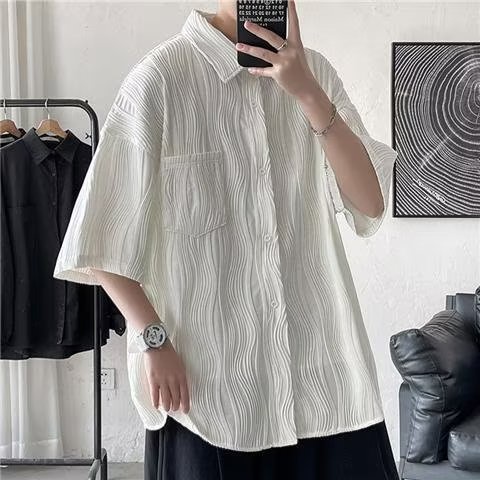 Áo sơ mi tay dài xếp ly thời trang nam hàn quốc dành cho nam big size áo sơ mi nam unisex simple màu rắn đơn giản đơn giản kết cấu thời trang hàng đầu