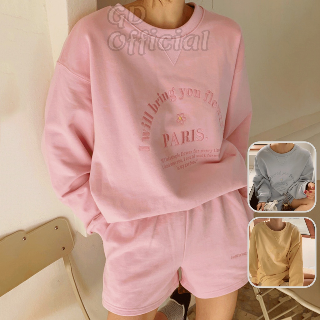 N8|Set bộ nỉ thể thao, mặc nhà gồm áo hoodie cá tính, quần short ngắn màu xanh, hồng, vàng GD Official