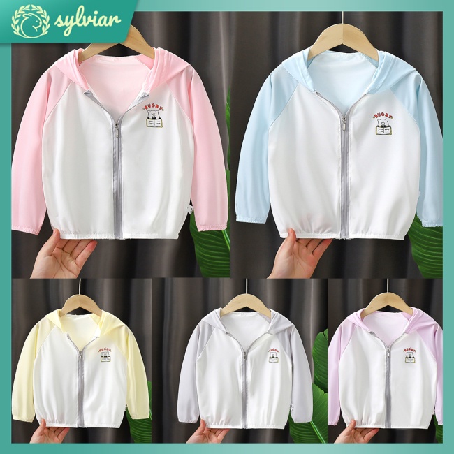 Áo Khoác Chống Nắng Bằng Lụa Lạnh Tay Dài Có Mũ Trùm Thoáng Khí Cho Bé 1-6 Tuổi