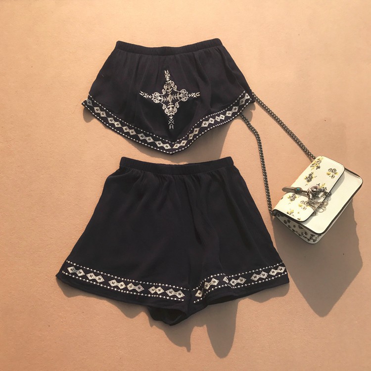 Set áo croptop kèm quần lưng cao, họa tiết thêu thổ cẩm dân tộc, bohemian xinh