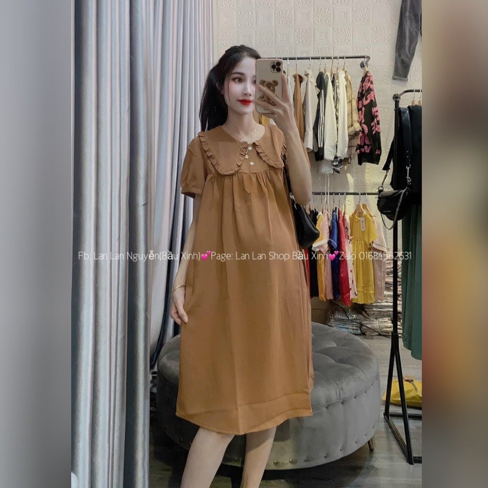 Đầm Bầu Váy Bầu Cổ Sen Mùa Hè Thiết Kế Dáng Babydoll Xinh Xắn Đi Chơi Dự Tiệc HD2665 Honey Mommy