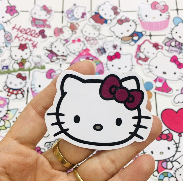 Sticker helo kitty sét 30-50 cái ép lụa có đề can bóc dán