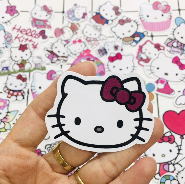 Sticker helo kitty sét 30-50 cái ép lụa có đề can bóc dán