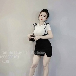 Sét bộ áo tay ngắn phối yếm xẻ tà cột dây vai cực xinh , chất thun bozip mềm mịn