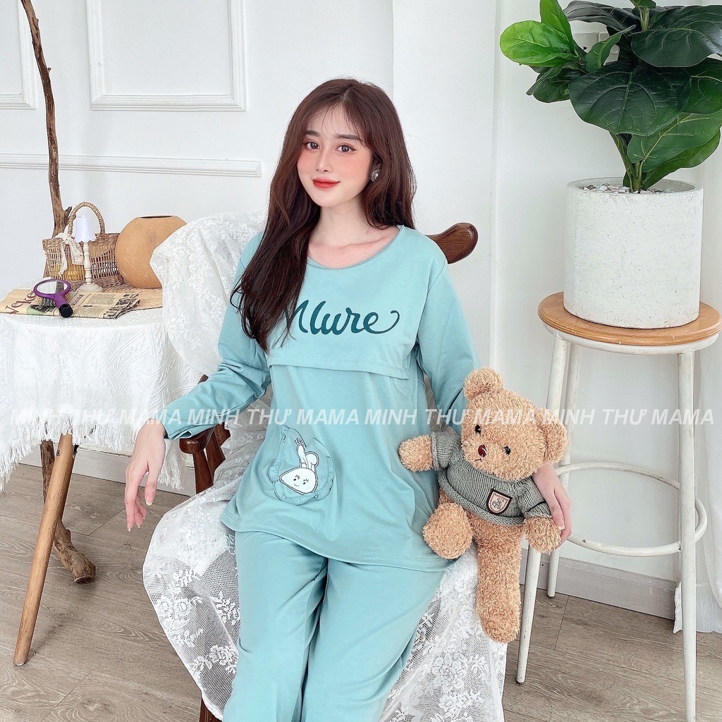 Bộ bầu - bộ sau sinh - cho con bú - chất liệu coton - mềm - mịn - mát ( đô lật túi tim Dài )