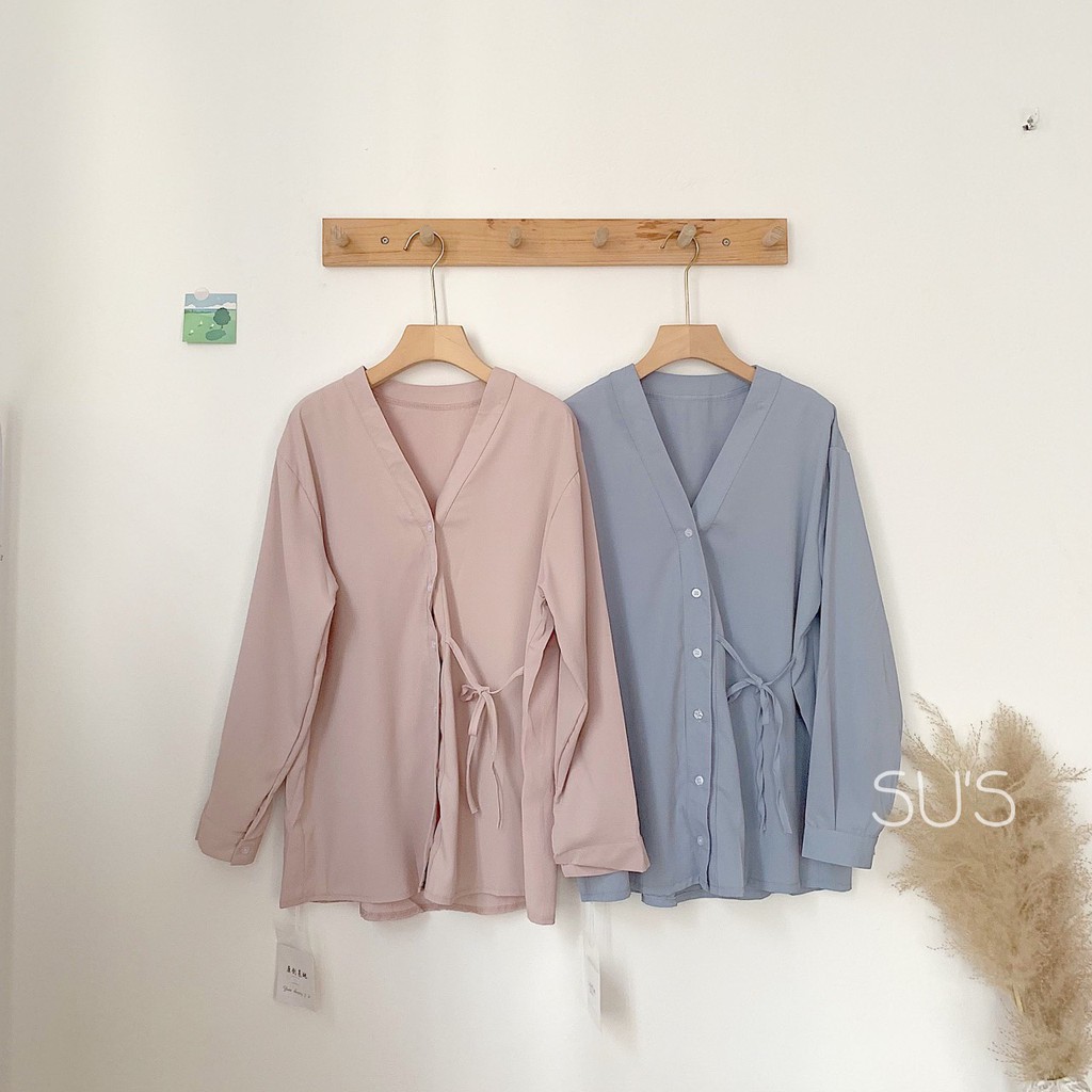 Áo sơ mi cổ tàu nơ buộc eo A1813 SUSTORE