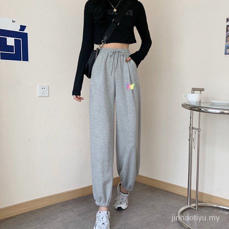 Quần Thể Thao Lưng Cao Ống Rộng Màu Xám Phong Cách Hàn Quốc Thời Trang Mùa Thu Mới Cho Nữ | BigBuy360 - bigbuy360.vn