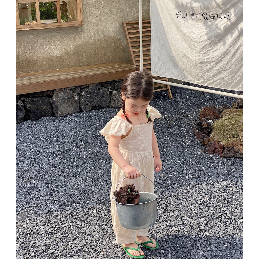 Áo Liền Quần Hai Dây Bằng Vải Cotton Thêu Hình Phong Cách Hàn Quốc Thời Trang Mùa Hè 2022 Dành Cho Bé Gái